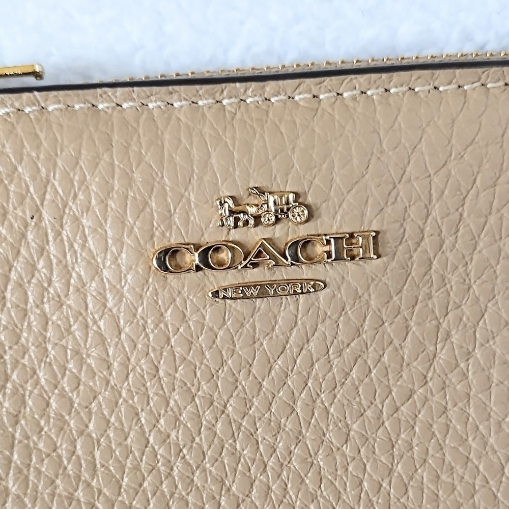 😍 Coach Mini Taupe Tan Refined Pebbled Leather Bifold Snap Wallet - Picture 5 of 11